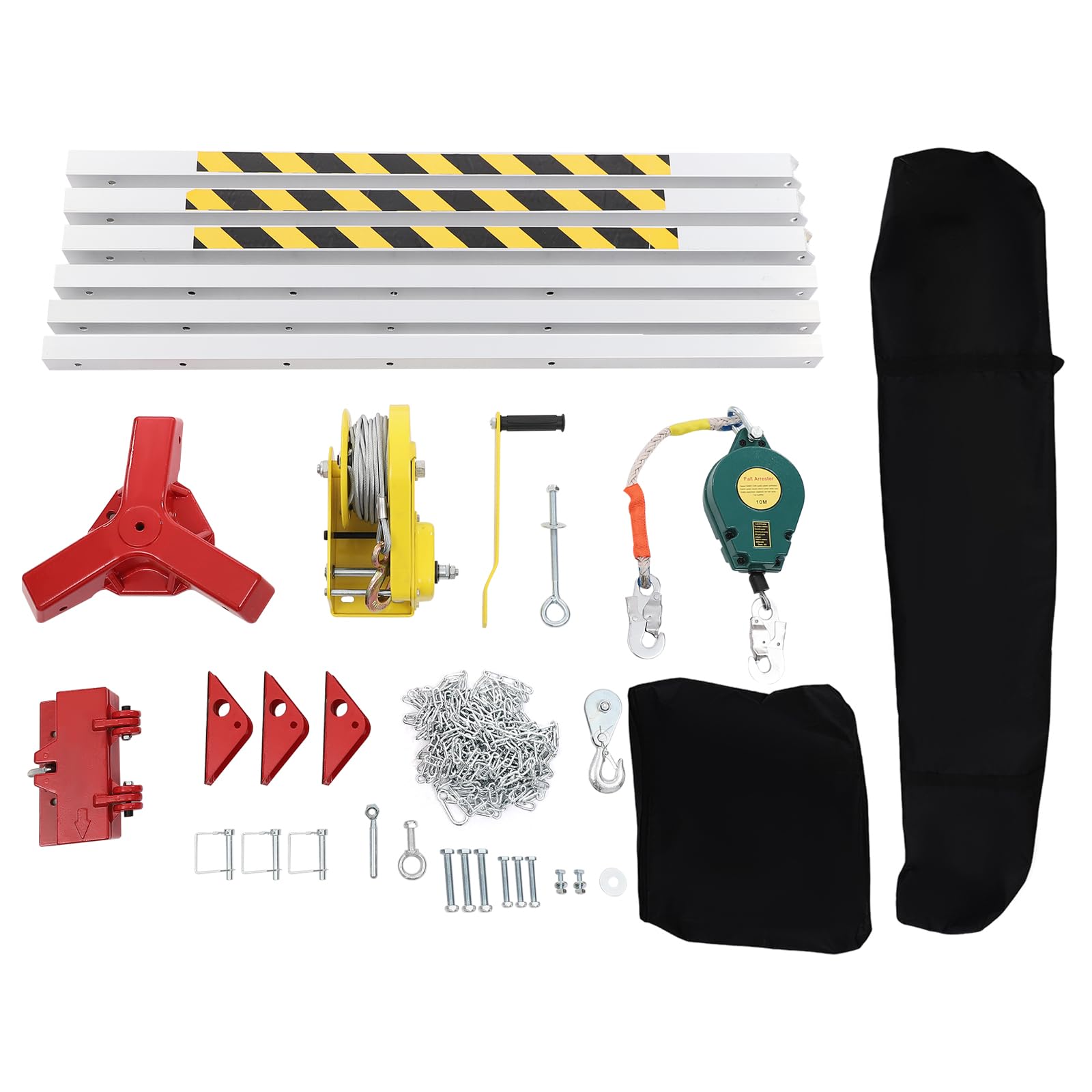 Heavy Duty Confined Space Tripod Kit - 2600LBS Winch with 8' Legs & 65.62' Cable | Fall Arrest System & Self-Locking Mechanism | Includes Storage Bags | Ideal for Confined Space Rescue, Construction Sites & Industrial Safety Operations
