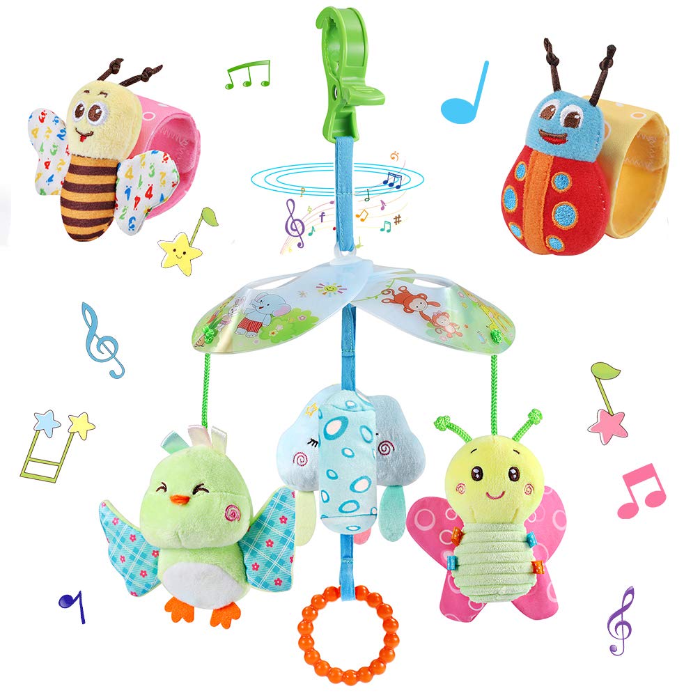 YOYIKER Baby Stroller Toys & Car Seat Toys for Infants 0-12 Months - Soft Hanging Rattles, Wrist Rattles & Sensory Toys for Newborns - Perfect for Crib, Stroller, Car Seat & Playtime Development