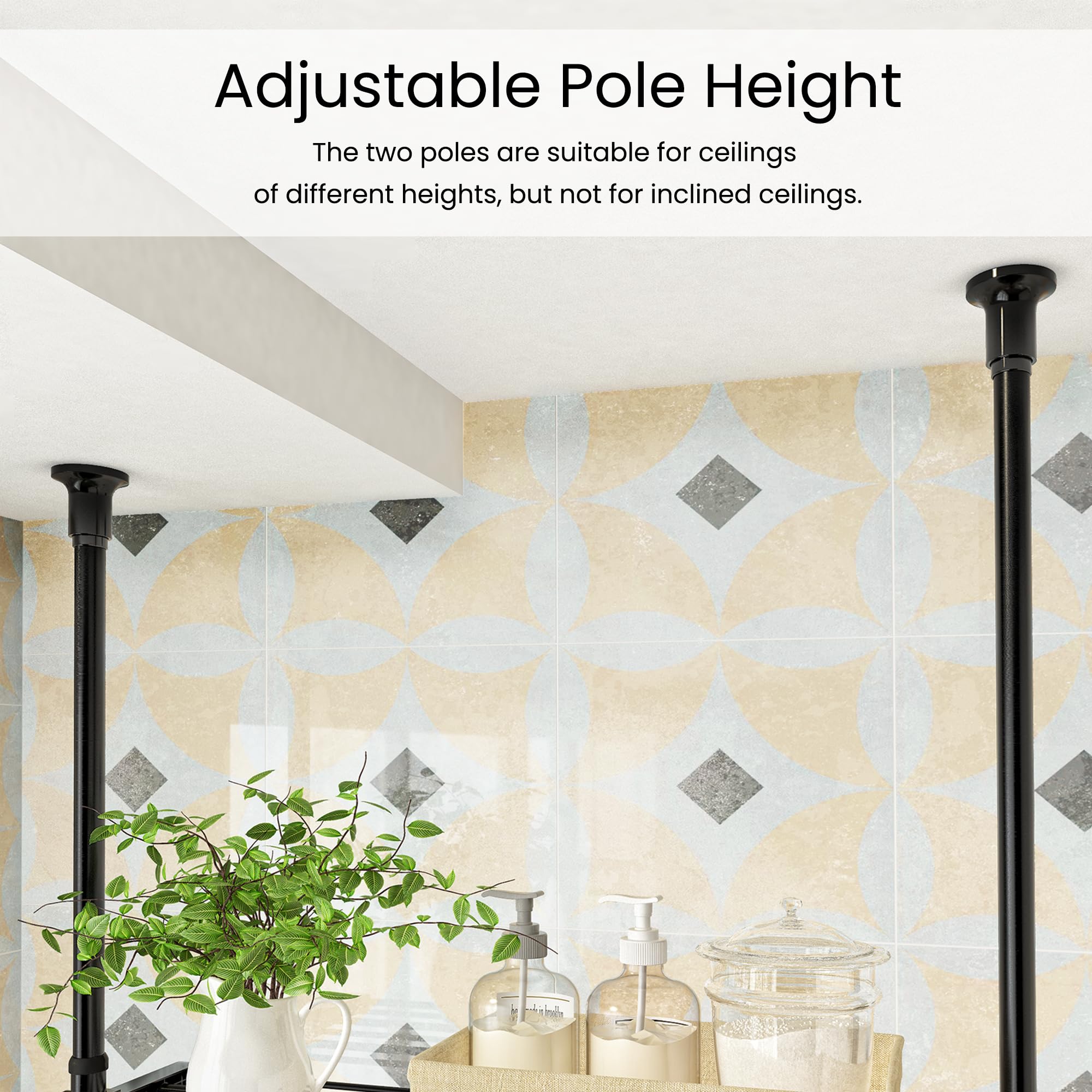 DYN Ptah 4-Tier Over Toilet Bathroom Organizer - Adjustable Floor to Ceiling Storage Rack with Tension Poles & Shelves - Metal Black - Perfect for Small Bathrooms, Apartments & Space-Saving Storage