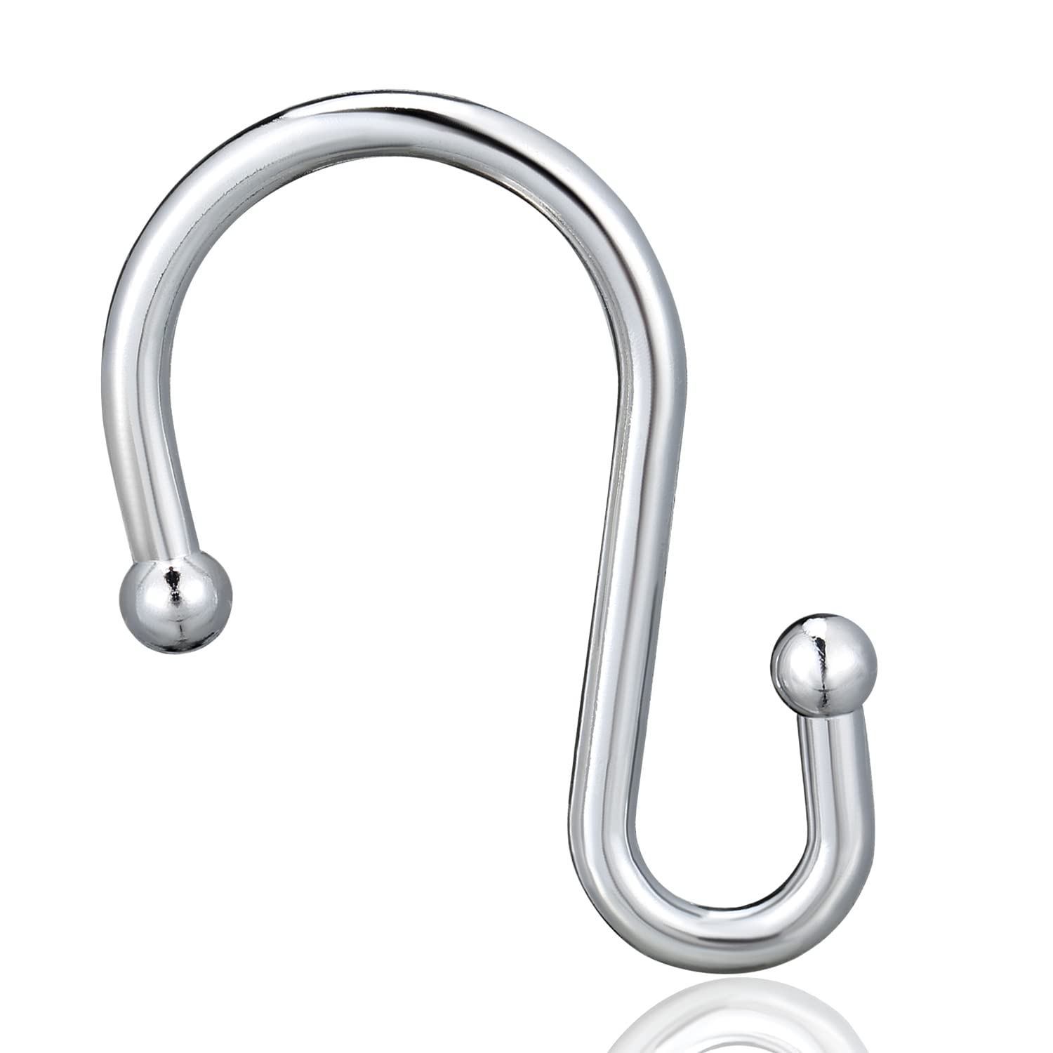 12-Pack Rust-Proof S-Shaped Shower Curtain Hooks - Decorative Chrome Shower Rings & Multi-Purpose Hangers for Bathroom, Kitchen, Closet Organization