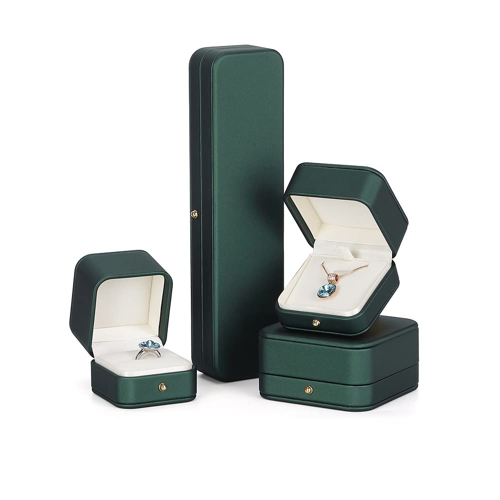 Luxury Green Leather Jewelry Box with Velvet Interior - Long Chain Bracelet Necklace Watch Storage Case for Wedding, Engagement, Proposal, Birthday & Anniversary - Perfect Jewelry Display & Gift Box for Special Occasions