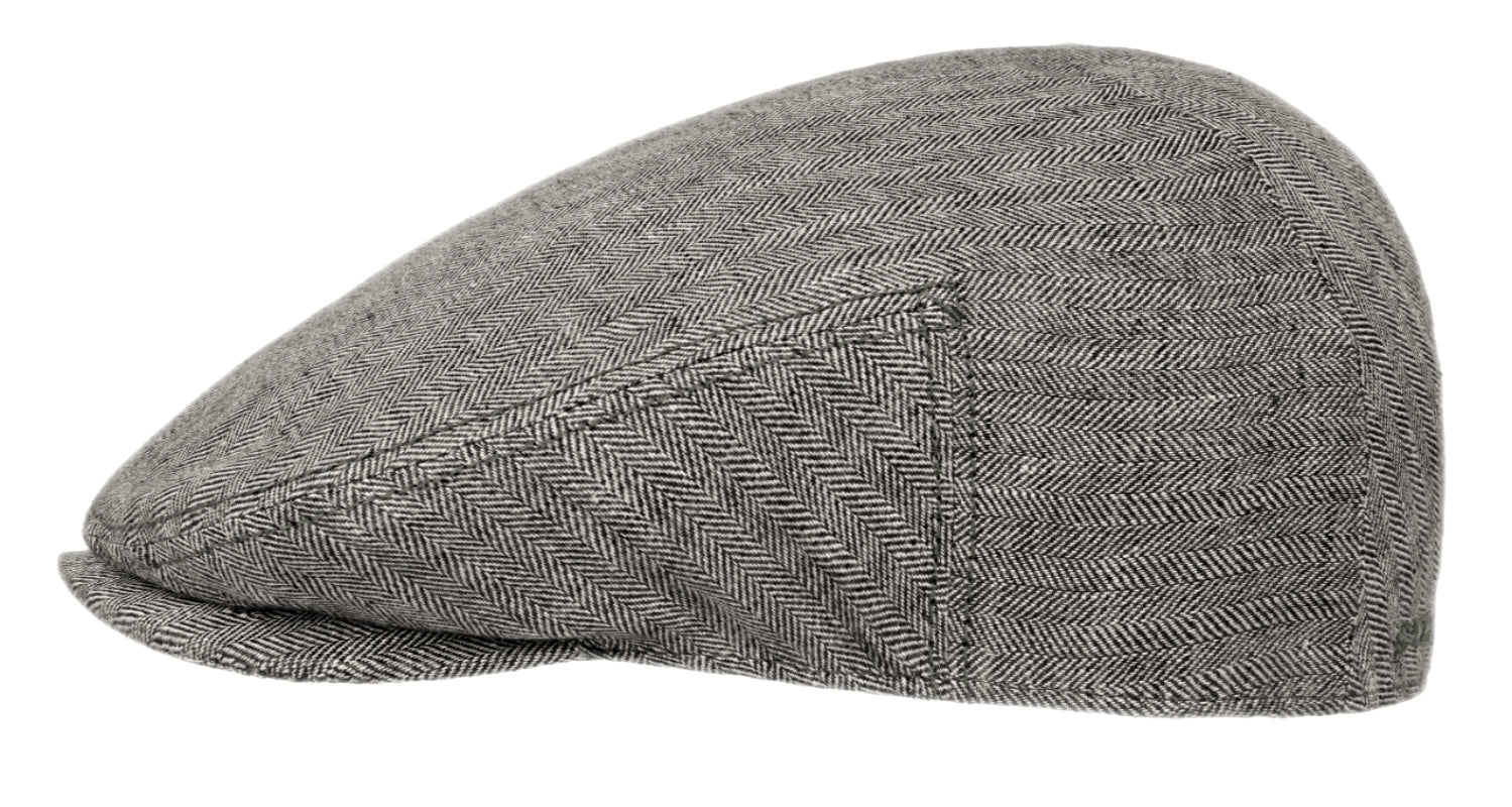 Stetson Linen Herringbone Flat Cap for Men - Classic Driver Style Silver Grey Hat for Casual Wear & Outdoor Activities