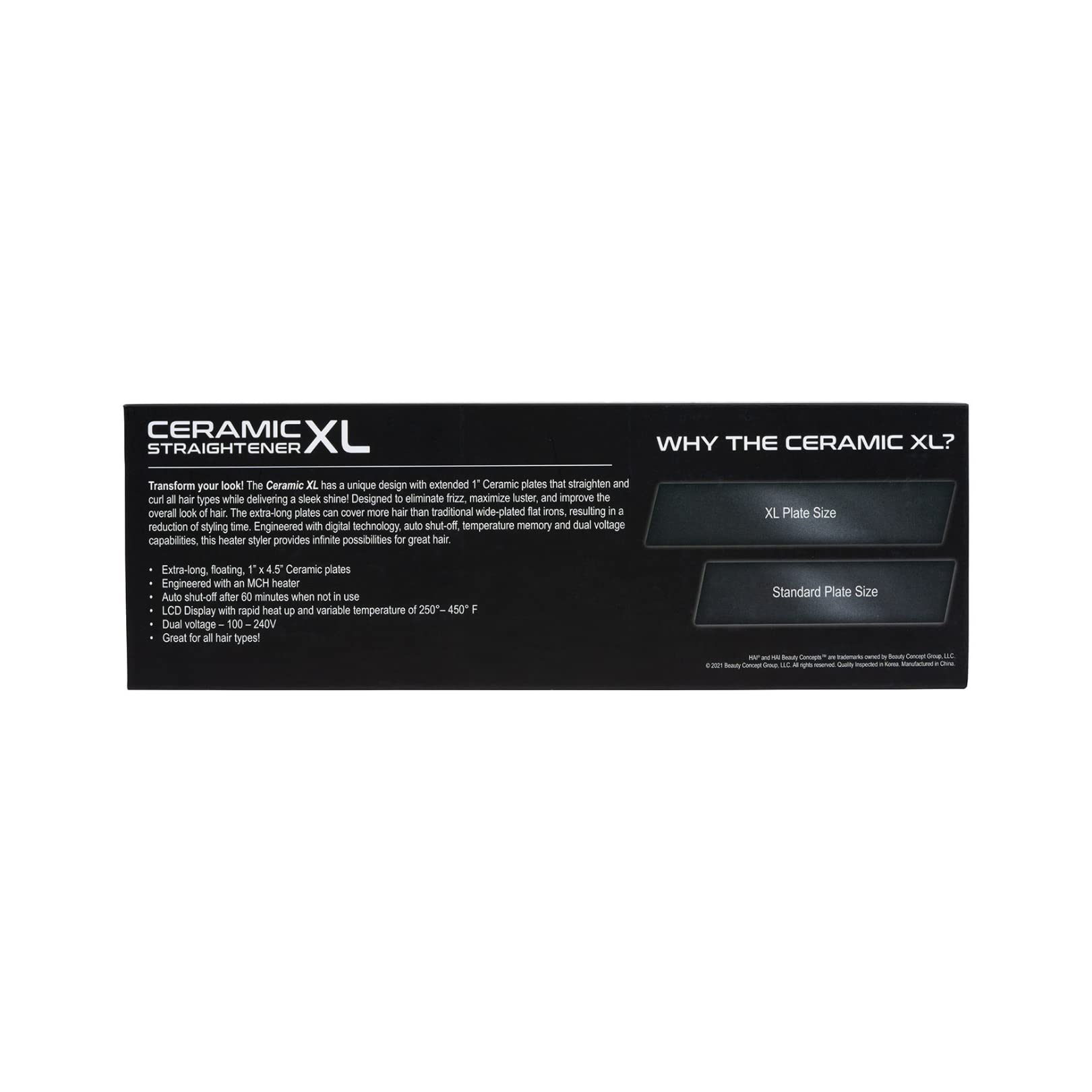 HAI Ceramic XL Professional Flat Iron - Extra Long Plates for Fast Styling - 450F Max Temperature - Perfect for Salon, Home Use & Travel Styling