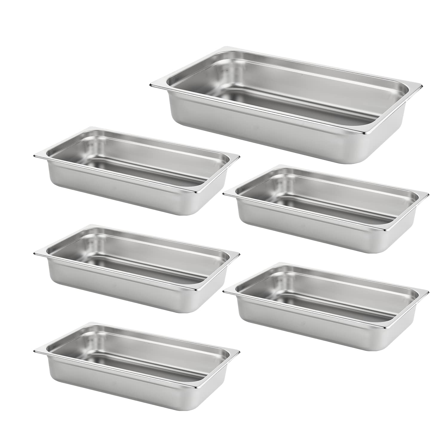 6 Pack Commercial Stainless Steel Anti-Jam Hotel Pans - 4 Inch Deep Full Size Heavy Duty Chafing Steam Table Pans for Catering, Buffet & Food Storage - Durable 23 Gauge Metal Food Pans for Restaurants, Banquets & Commercial Kitchens