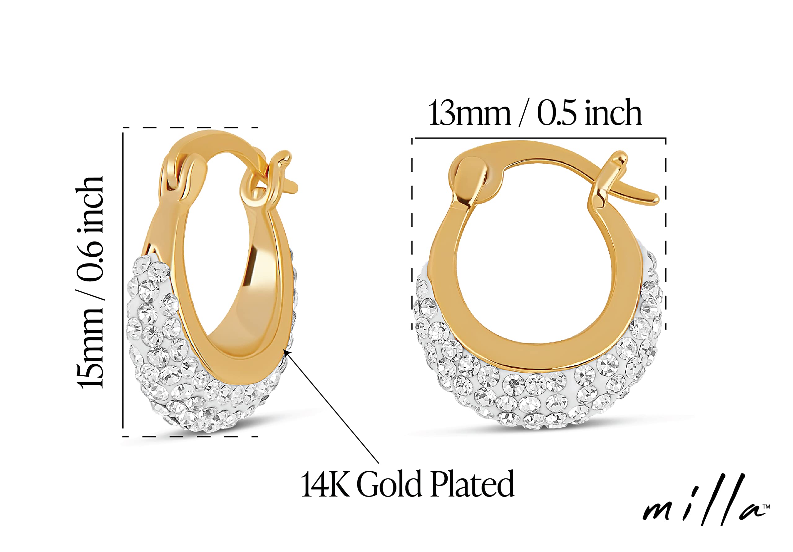 MILLA Small Hoop Earrings for Women - Rhinestone & Twisted Gold Huggie Earrings in Sterling Silver - Dainty Everyday Jewelry for Work, Date Night & Gifts