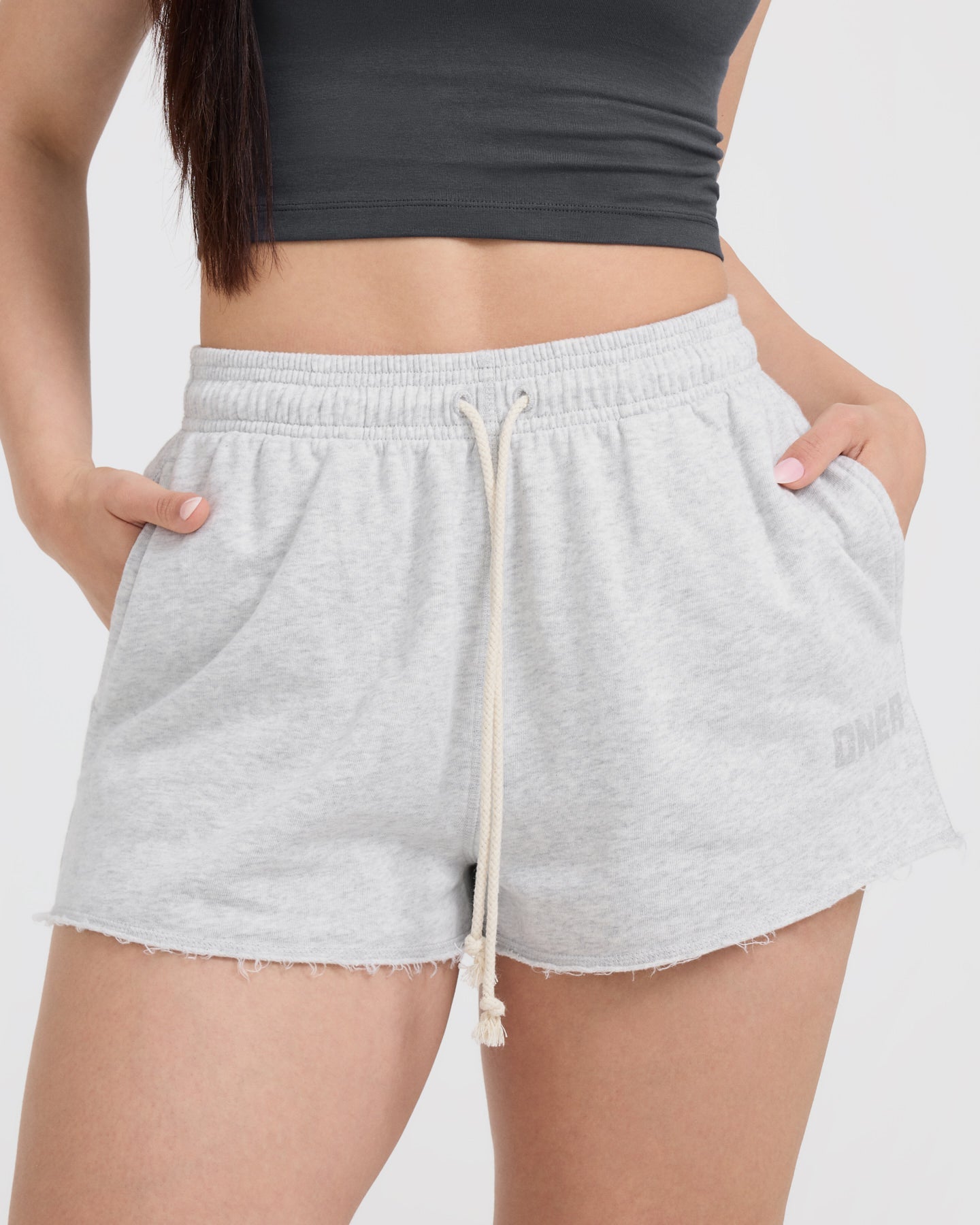 Raw Lounge Oversized Shorts for Women - Light Grey Marl | Comfortable Casual Wear for Summer, Yoga, and Relaxation at Home