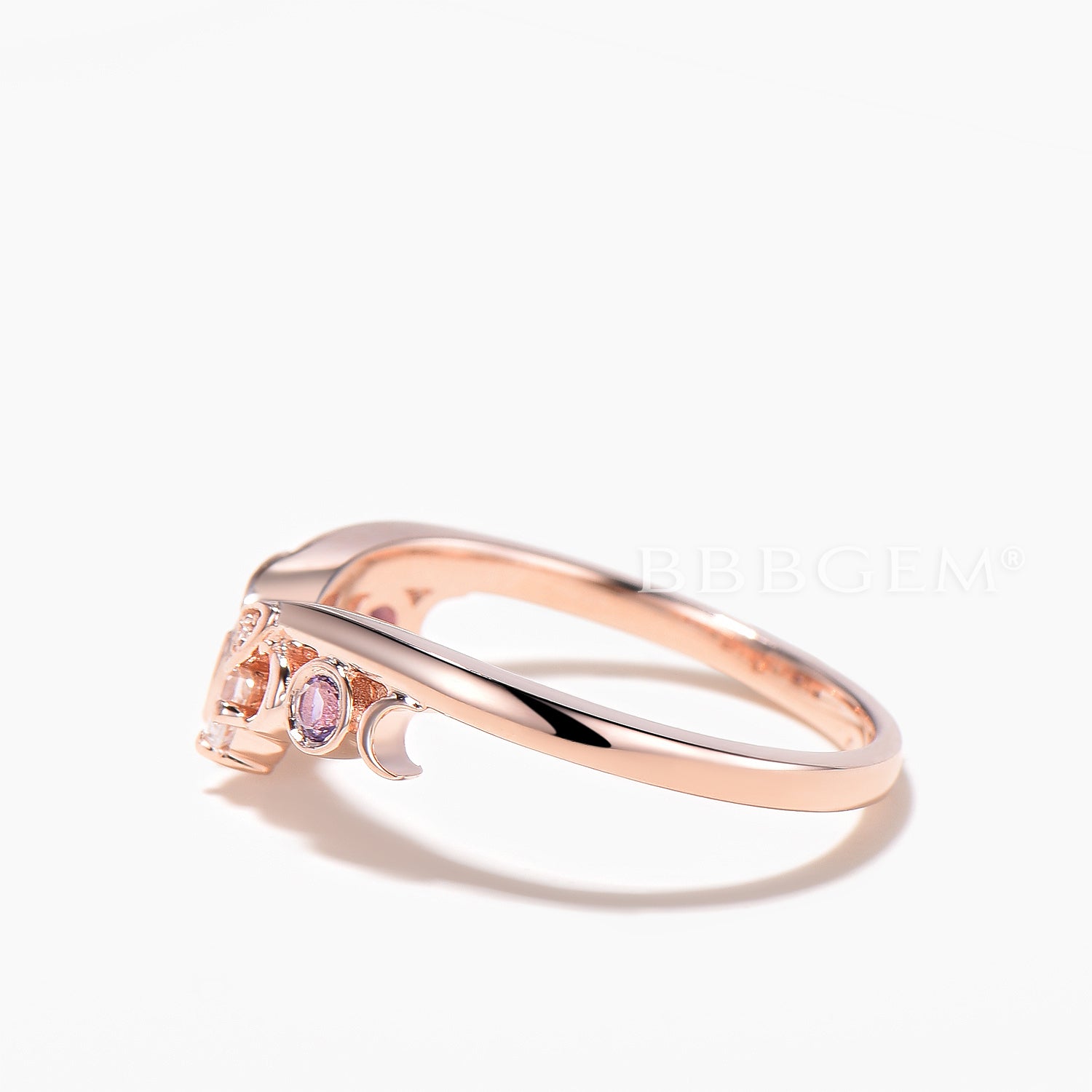 Mixed Cut Moissanite Butterfly Wedding Ring - Round Amethyst Curved Band for Women - Elegant Bridal Jewelry, Anniversary Gift & Engagement Ring for Special Occasions