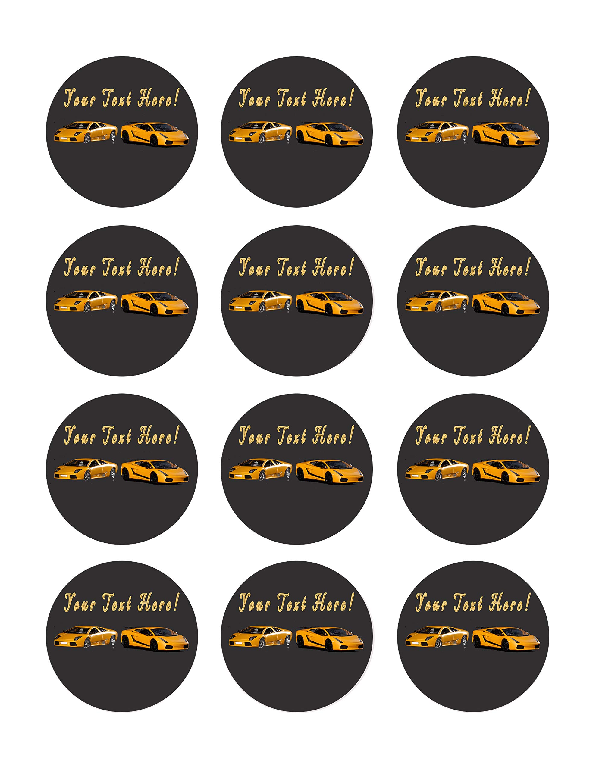 Edible Cupcake Toppers - 2 Inch Sport Car Designs (12 Pieces/Sheet) - Perfect for Birthday Parties, Baby Showers & Themed Celebrations