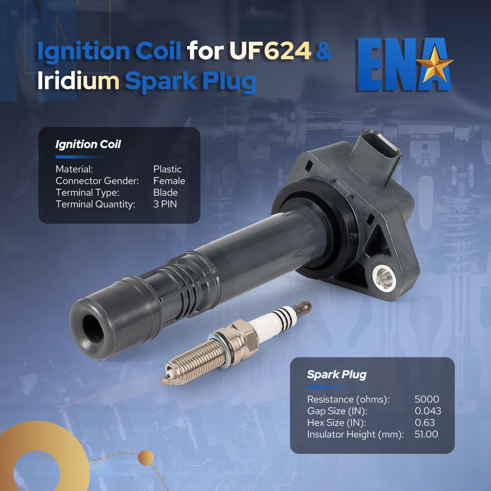 6-Pack UF624 Ignition Coil & 93175 Iridium Spark Plugs - Compatible with Honda Odyssey/Accord/Crosstour/Pilot/Ridgeline & Acura RL/TL/TSX 3.5L V6 (2008-2017) - Engine Performance Upgrade for Smoother Acceleration & Fuel Efficiency