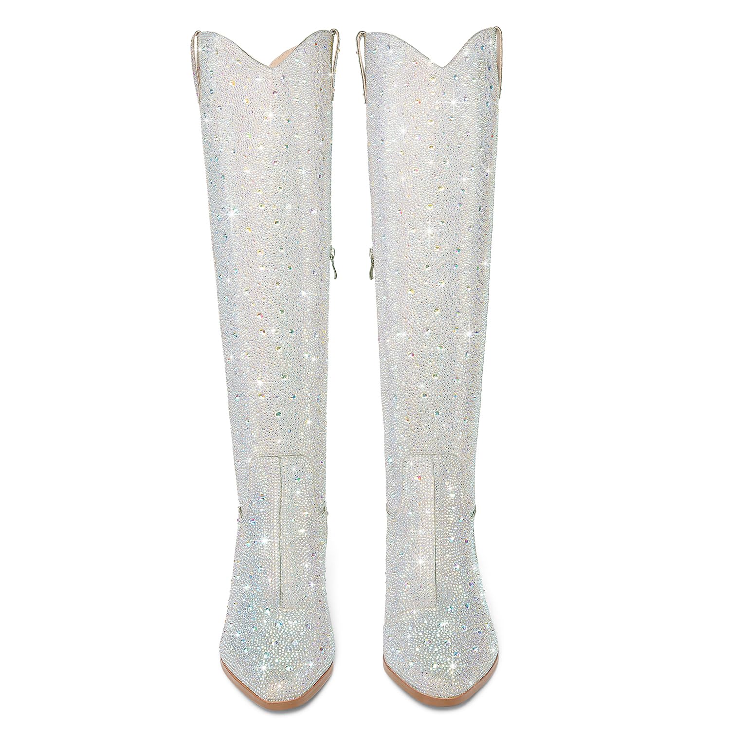 Sparkly Rhinestone Cowgirl Boots for Women - Over The Knee Western Boots with Bling, Pull-On Side Zippers, Chunky Heel & Pointed Toe (Size 5-12) | Perfect for Country Concerts, Rodeos & Fashion Outfits