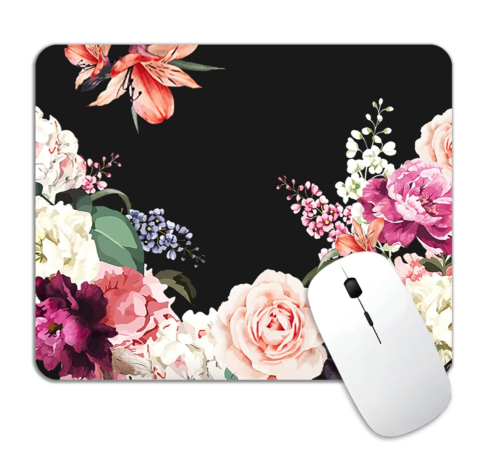 LTHAOGUO Floral Mouse Pad - Watercolor Rose Design, Washable Lycra Cloth with Non-Slip Rubber Base, Custom Square Mouse Mat for Women - Perfect for Office, Gaming & Home Decor