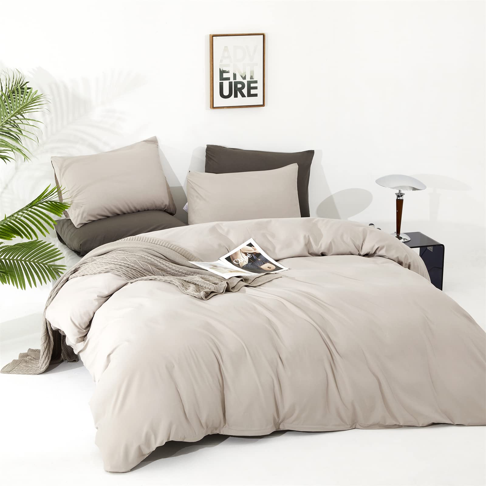 CLOTHKNOW Beige Khaki King Size 3-Piece Comforter Set - Soft Oatmeal Bedding with 2 Pillowcases | Breathable All-Season Duvet Cover for Master Bedroom, Guest Room & Cozy Home Decor