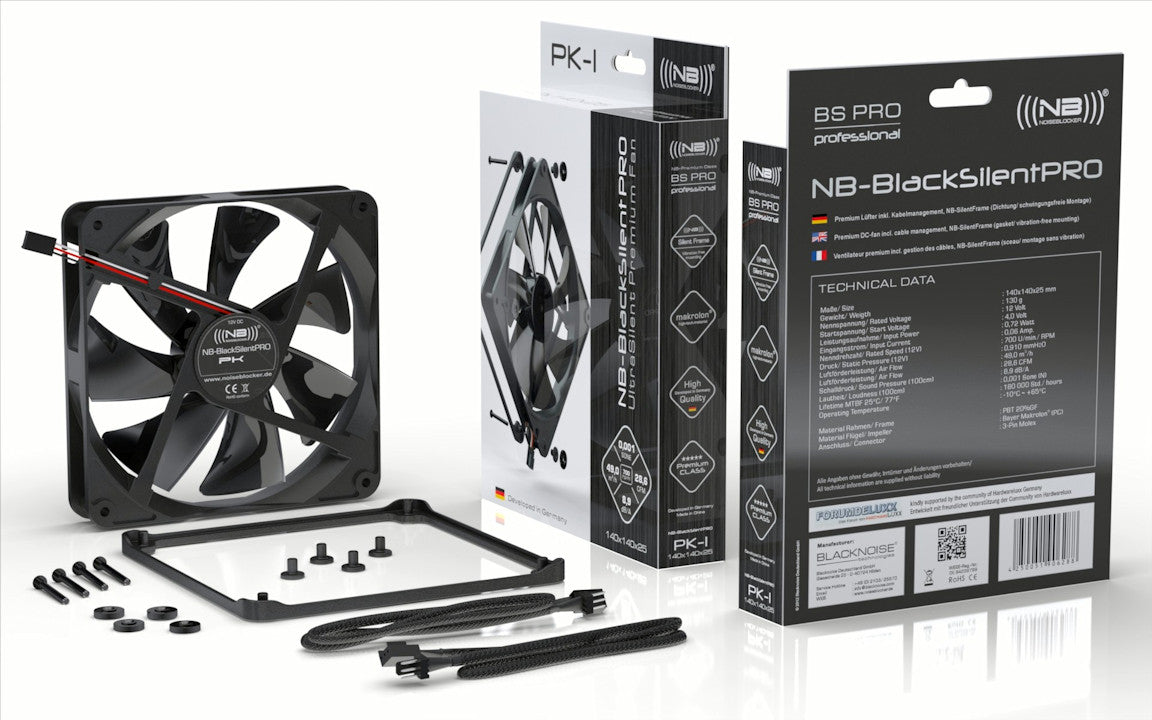 NB BlackSilent PRO PK 3 Black Noise Blocker 140x140x25mm - Ultra Quiet PC Fan for Gaming Rigs & Office Computers