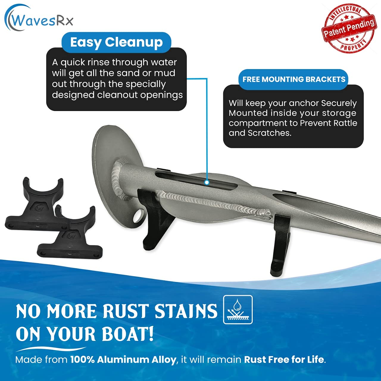Aluminum Sand Anchor with 14' Bungee Line - Secure Watercraft Anchoring for Boats, Pontoons & Jet Skis Near Beach or Sandbar | Perfect for Shallow Water & PWC Use