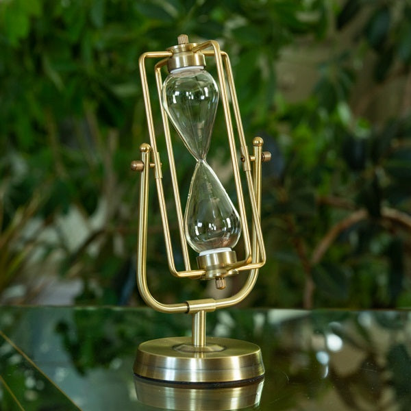 Square Brass Rotating Hourglass Kit - 3/5/10 Minute Sand Timer for Home Office Decor, Meditation & Productivity Tool - Perfect for Desk Decor, Yoga Studio, Classroom & Gift Giving