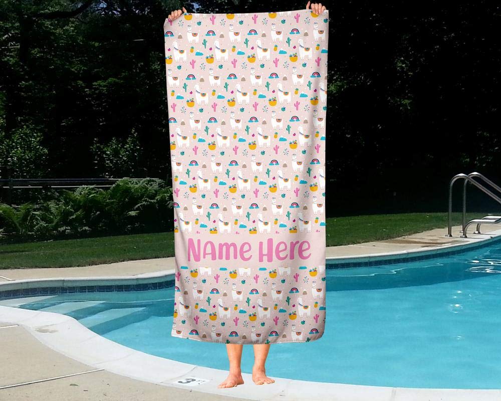 Personalized Extra Large Pink Llama Towel for Kids & Adults - Custom Oversized Travel, Beach, Pool & Bath Towel for Toddler, Baby Boys & Girls (Elsa Design) - Perfect for Vacation, Swimming & Spa Days