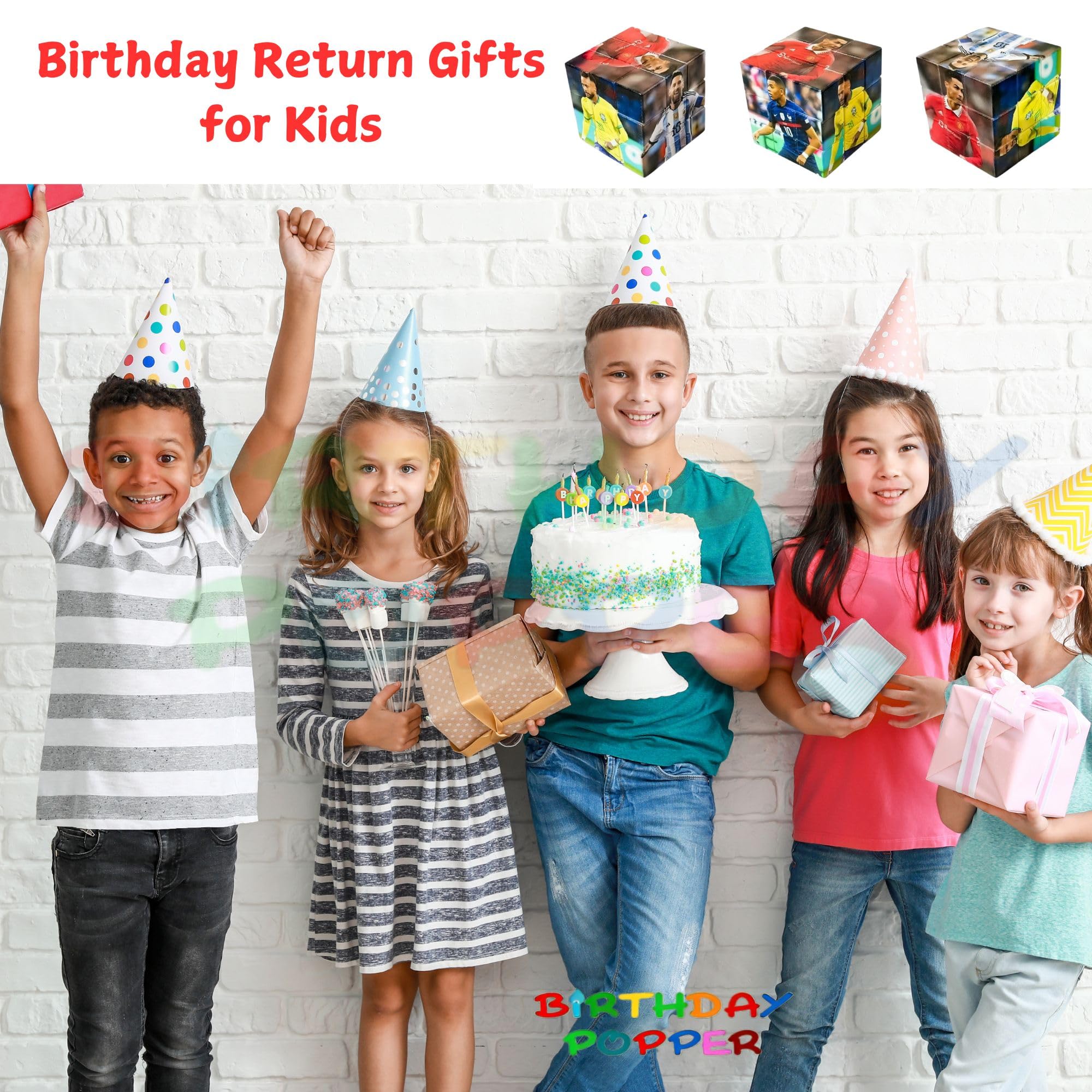 Football Theme Birthday Poppers & Speed Cubes - Set of 6 Stress Relief Puzzle Toys for Kids | Perfect Birthday Party Favors & Return Gifts | Great for Classroom Rewards, Party Games & Cognitive Development Activities