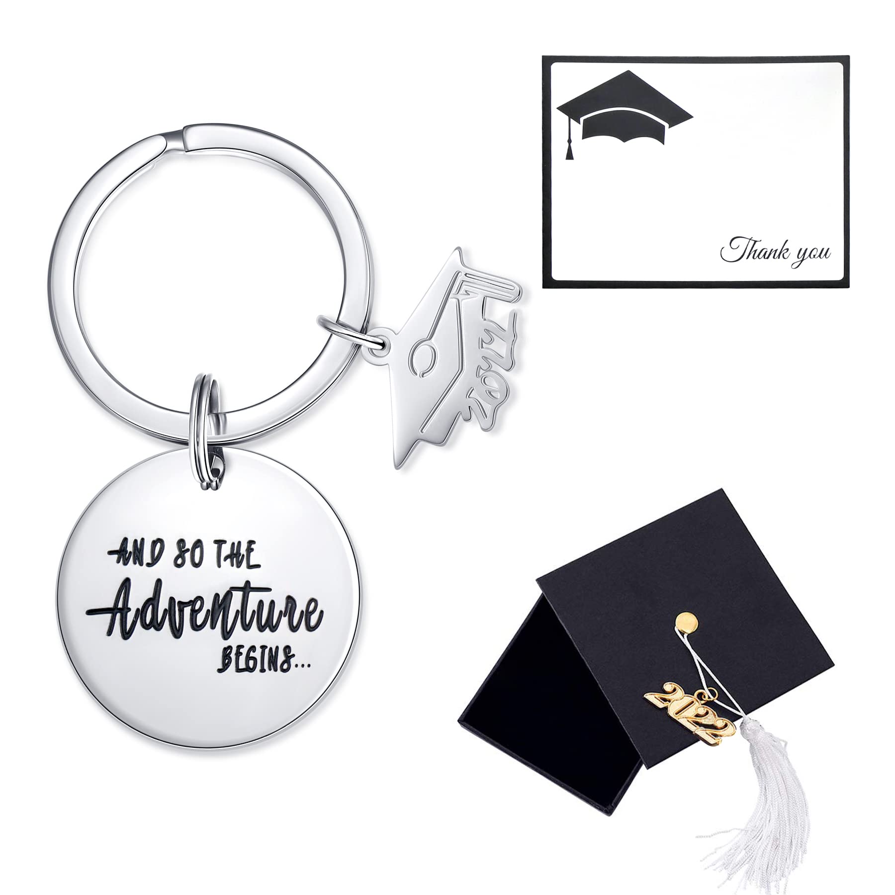 2022 Graduation Keychain Set with Cap Box & Card - Elegant Jewelry Gift for Graduates - Perfect for High School & College Commencement Gifts