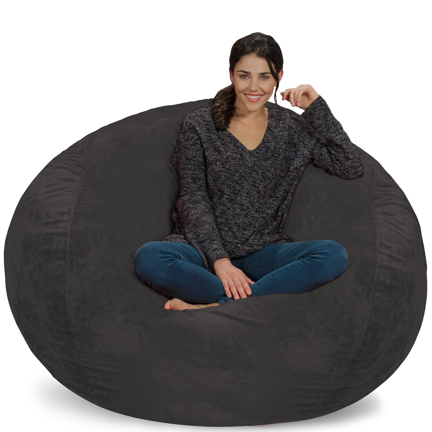 Chill Sack 5' Giant Memory Foam Bean Bag Chair - Soft Microfiber Cover with Grey Furry Finish - Oversized Comfort for Living Room, Game Room & Dorm Relaxation