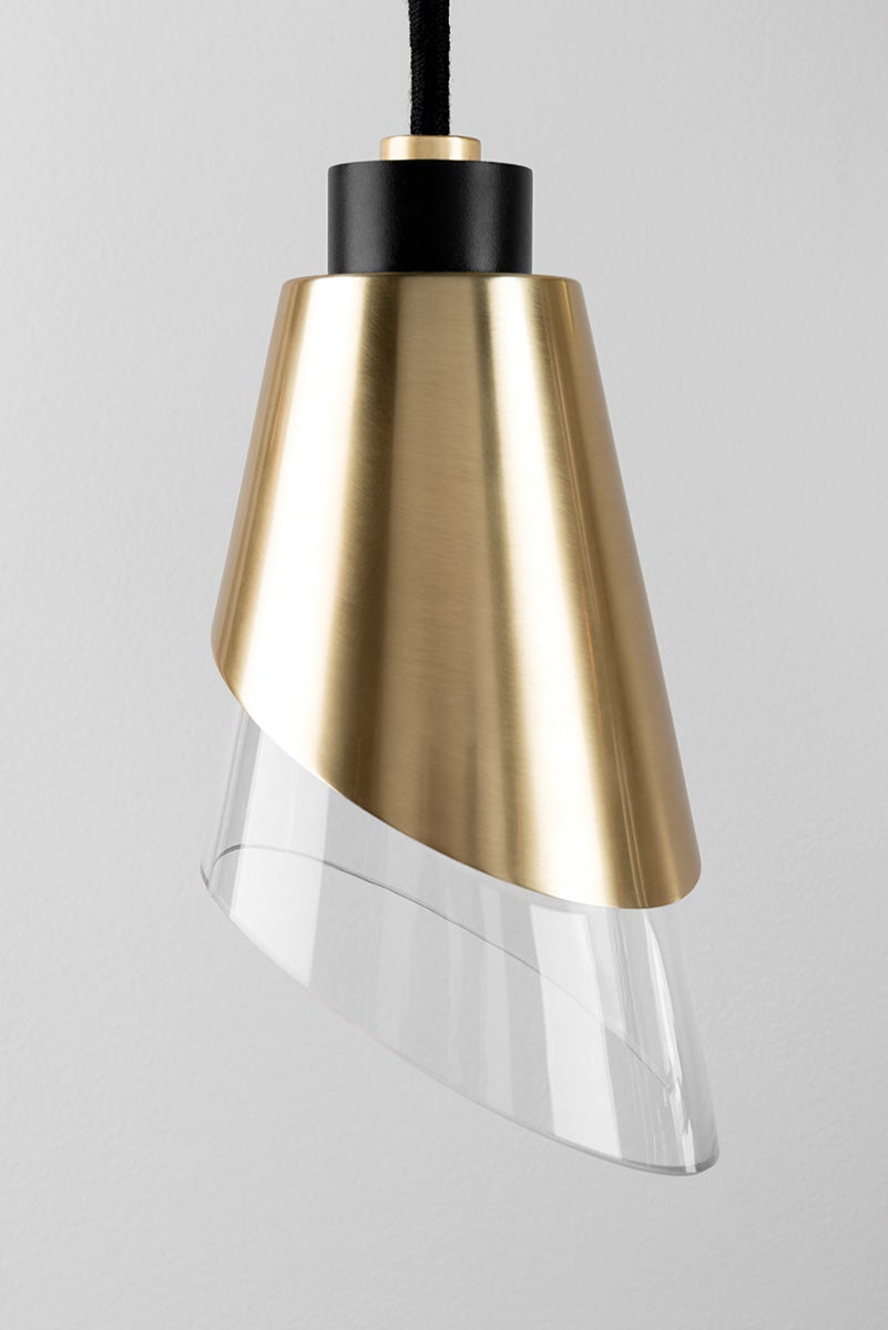 Angie 1 Light Pendant in Aged Brass & Black Finish - Modern Farmhouse Lighting for Kitchen Island, Dining Room, or Entryway
