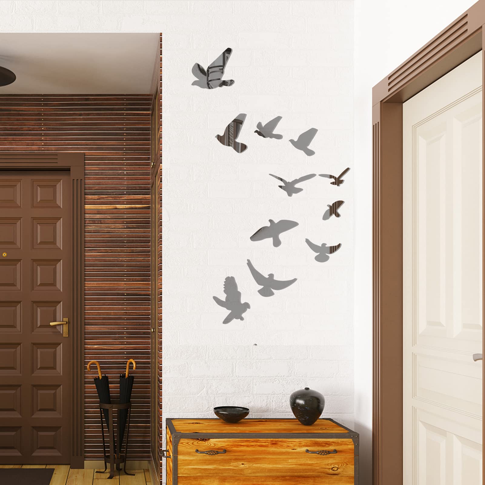 Flying Birds Wall Decals - Black Bird Shape Mirror Wall Stickers for DIY Home Decor | Perfect for Living Room & Bedroom Wall Art | Easy Peel & Stick Decoration