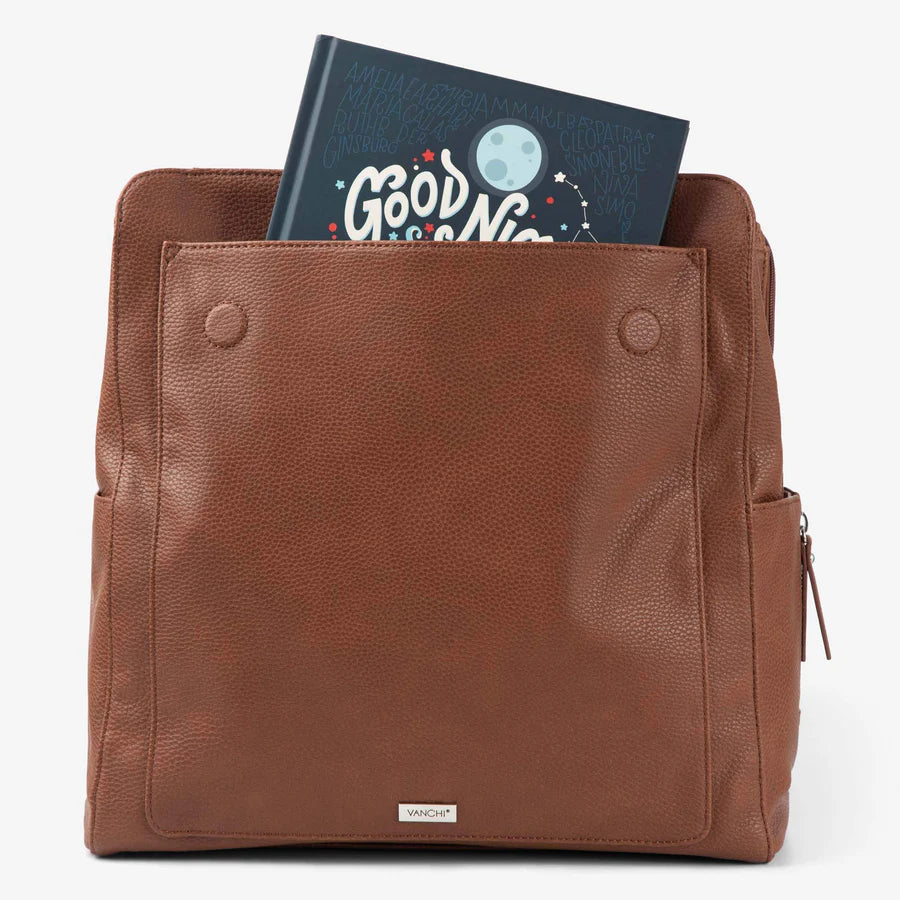 Vanchi Vegan Leather Emmy Backpack Diaper Bag in Pebbled Tan - Stylish & Spacious Baby Bag for Moms, Perfect for Travel, Shopping & Daily Use