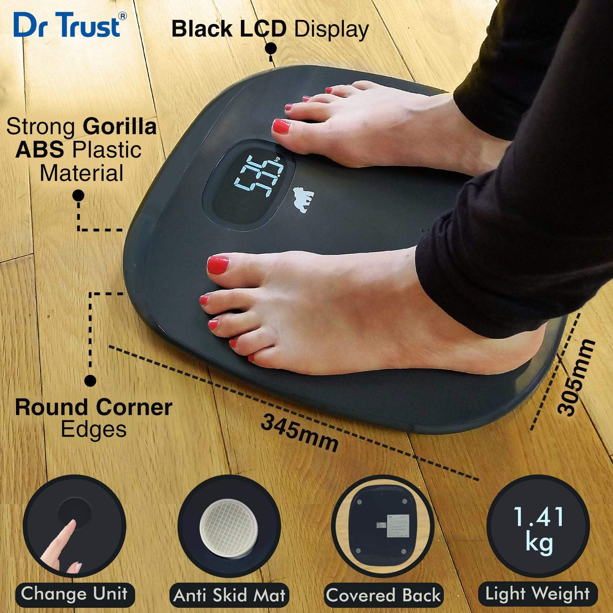Dr Trust USA ABS Absolute Personal Scale - Digital Bathroom Scale with High Precision, Grey - Perfect for Home, Gym & Health Tracking