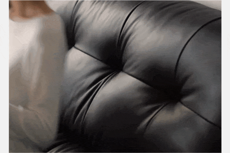 Premium Genuine Cowhide Leather Sofa - First Layer Black Leather Couch for Living Room, Office & Lounge Comfort