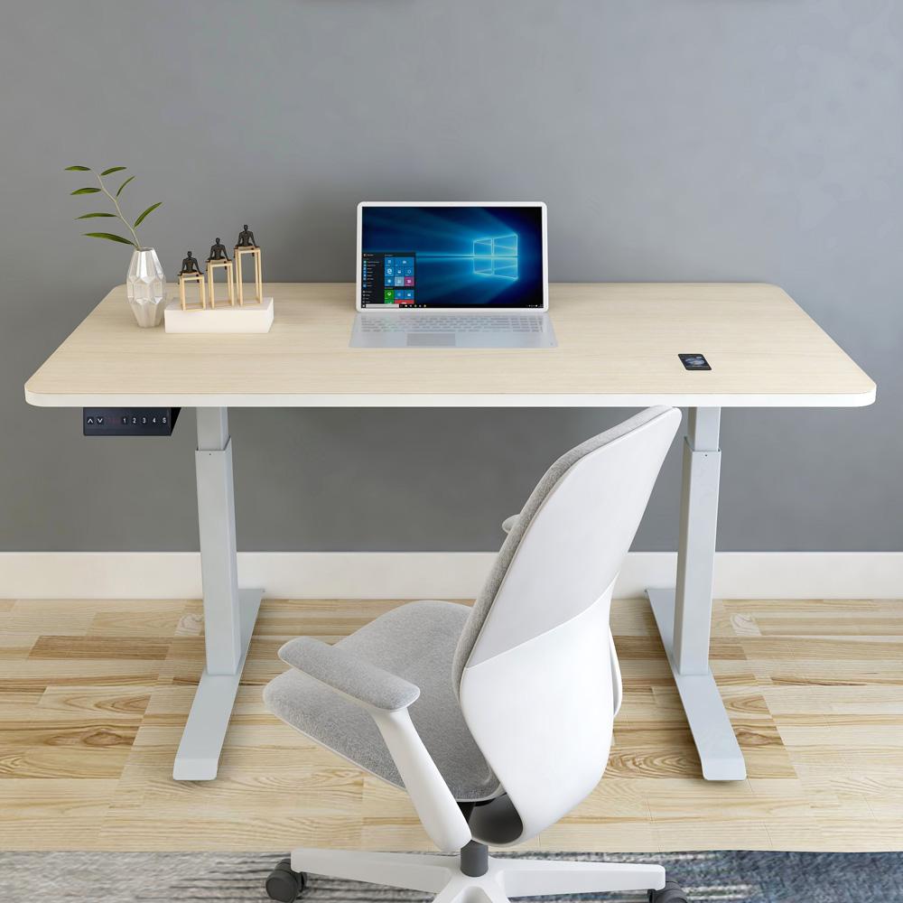 140cm Electric Height Adjustable Standing Desk - Single Motor Sit Stand Desk with White Frame & White Top - Perfect for Home Office, Gaming & Workspace Ergonomics