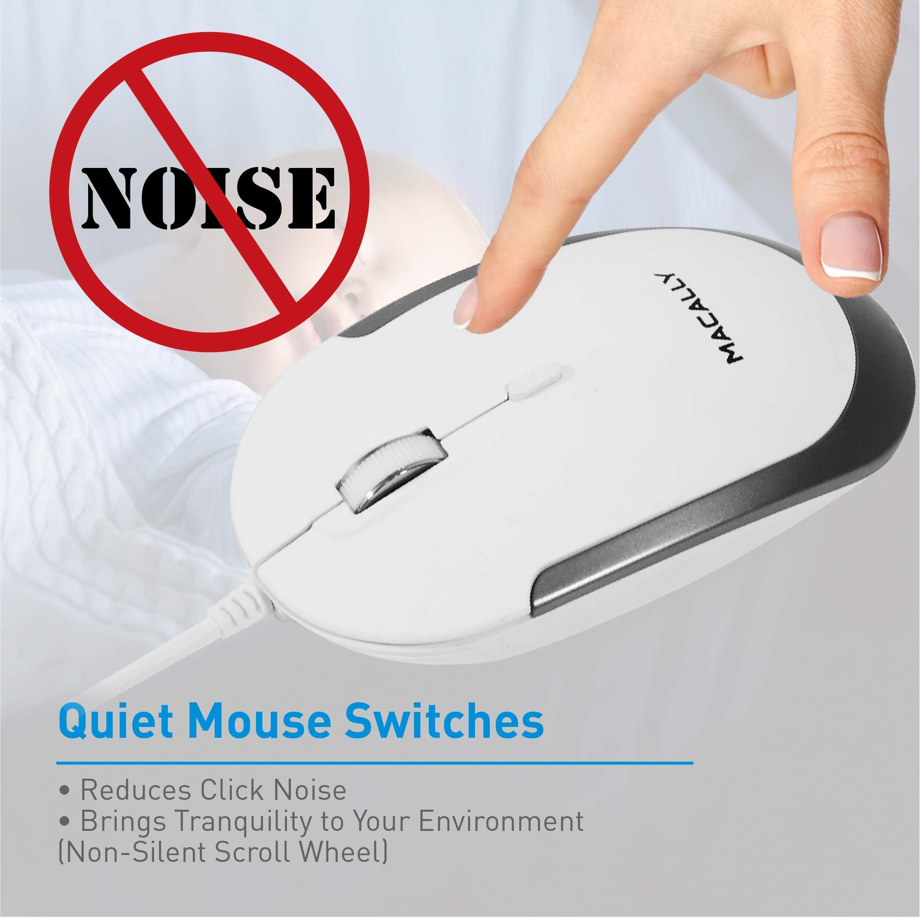 Macally Mini Wired Keyboard and Quiet Wired Mouse Set - Compact USB Computer Keyboard & Silent Click Mouse for Office, Home, Gaming & Productivity Workspace Setup