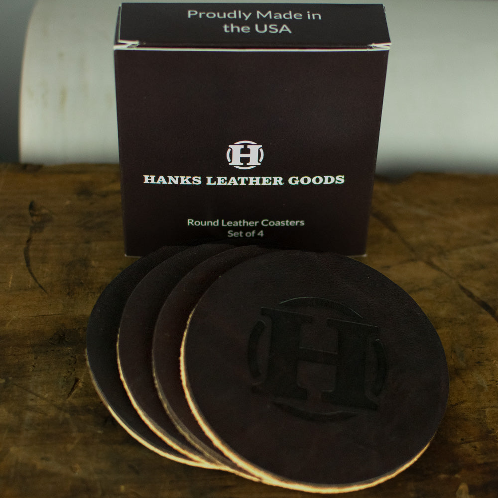 Premium Round Leather Coasters Set of 4 - Waterproof & Heat-Resistant Drink Coasters for Home, Office, Bar or Restaurant Use