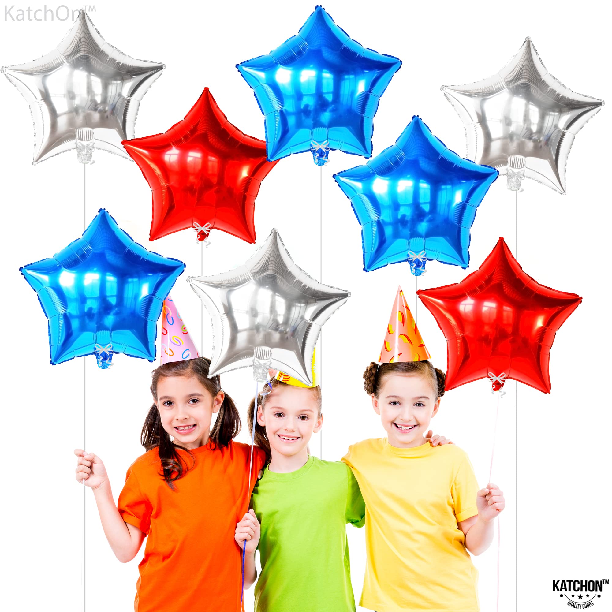 KatchOn Red White Blue Star Balloons - Pack of 12 | Patriotic 4th of July Balloons for Independence Day Decorations | USA Flag Themed Party Supplies for Backyard BBQs, Parades & Patriotic Celebrations