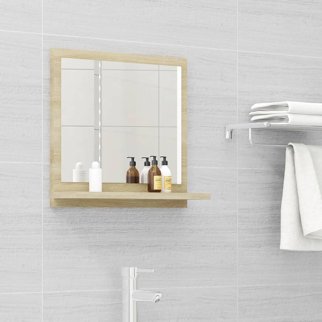YITHOPI Wall Mounted Rectangular Bathroom Vanity Mirror - Sonoma Oak Finish, 15.7