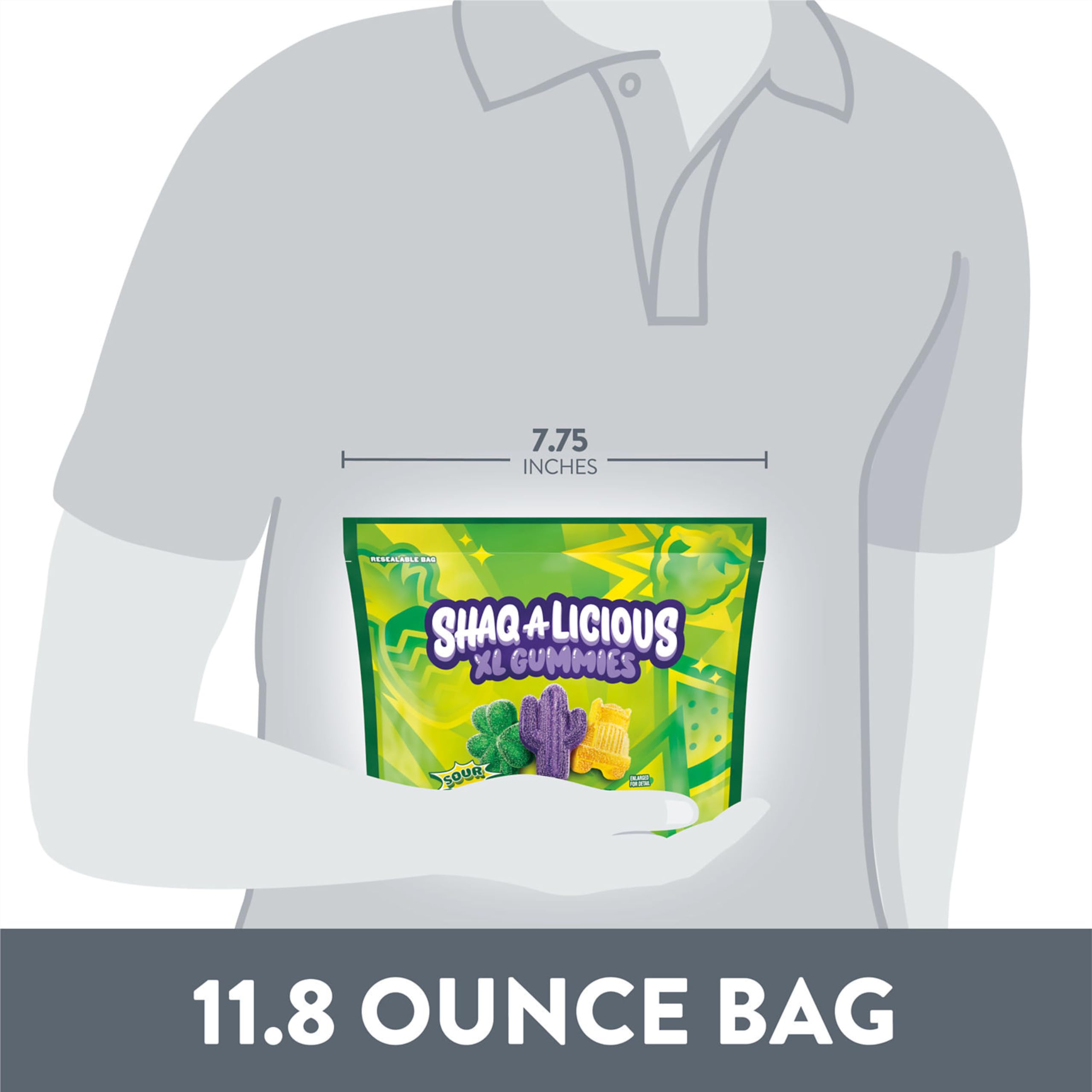 SHAQ-A-LICIOUS XL GUMMIES Sour Chewy Candy - 11.8 oz Bulk Bag - Perfect for Parties, Movie Nights & Snacking