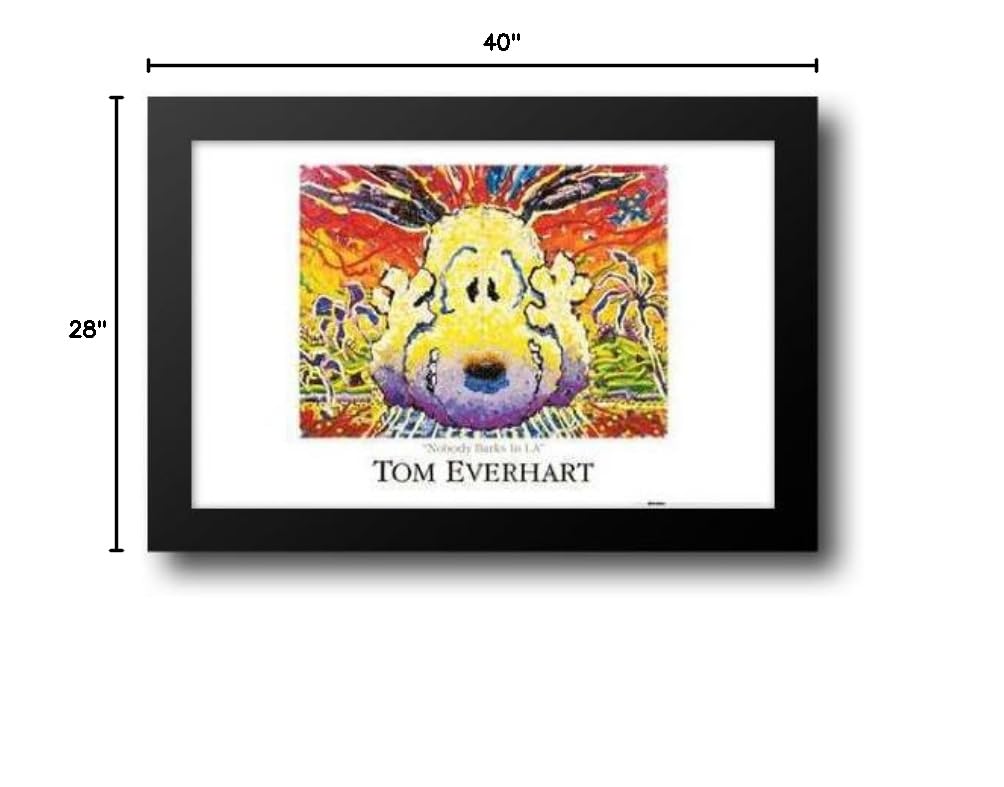 Tom Everhart 40x28 Framed Art Print - Snoopy & Woodstock Nobody Barks in LA - Premium Canvas Wall Decor for Living Room, Bedroom & Office