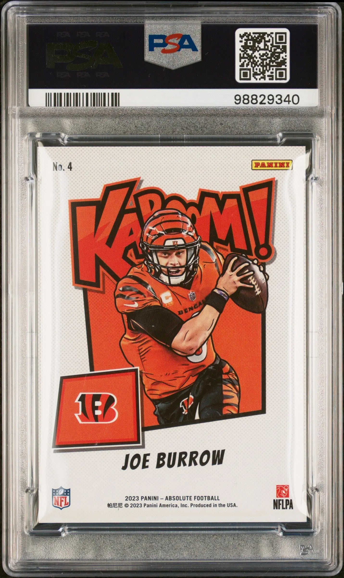 2023 Panini Absolute Kaboom! Horizontal Joe Burrow #4 PSA 9 Mint Football Trading Card - Perfect for Collectors, Sports Fans & Investment - Great for Display, Gifts & Memorabilia Collections