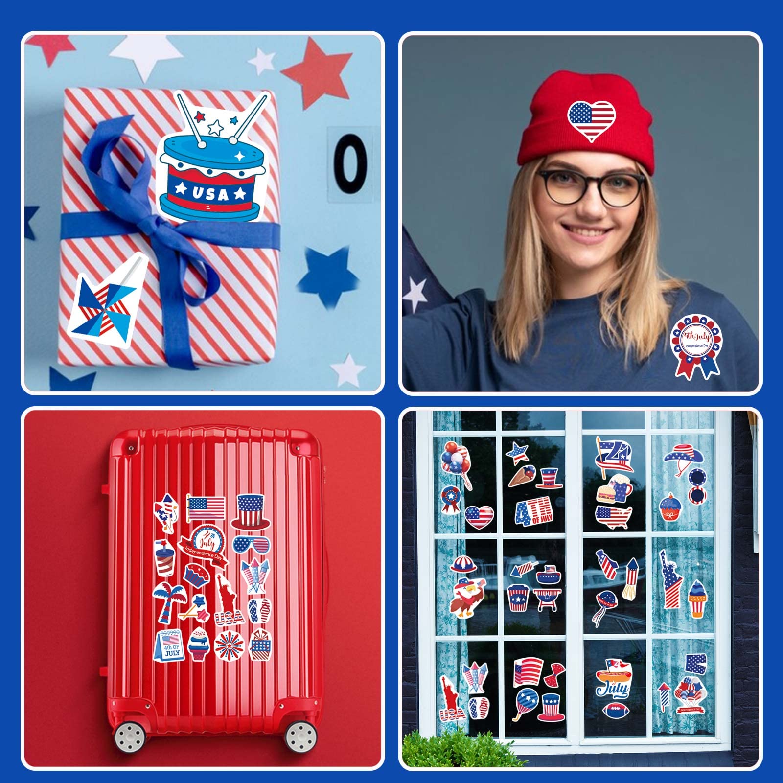16 Sheets 4th of July Patriotic Stickers for Kids - Independence Day Red White Blue Craft Stickers, Party Favors & Face Stickers for Memorial Day Celebrations - Perfect for DIY Crafts, School Projects & Holiday Party Decorations