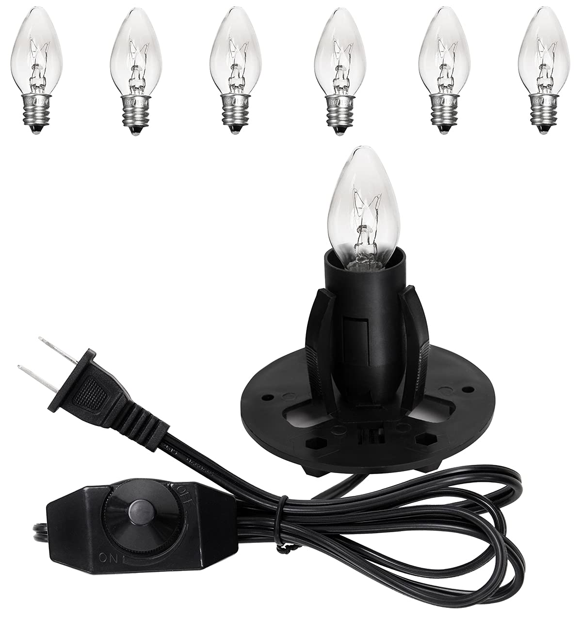 Easy Install Himalayan Salt Lamp Cord Replacement with Dimmer Switch - 1 Pack & 6 Pack E12 Halogen Bulbs for Relaxation, Meditation & Home Decor