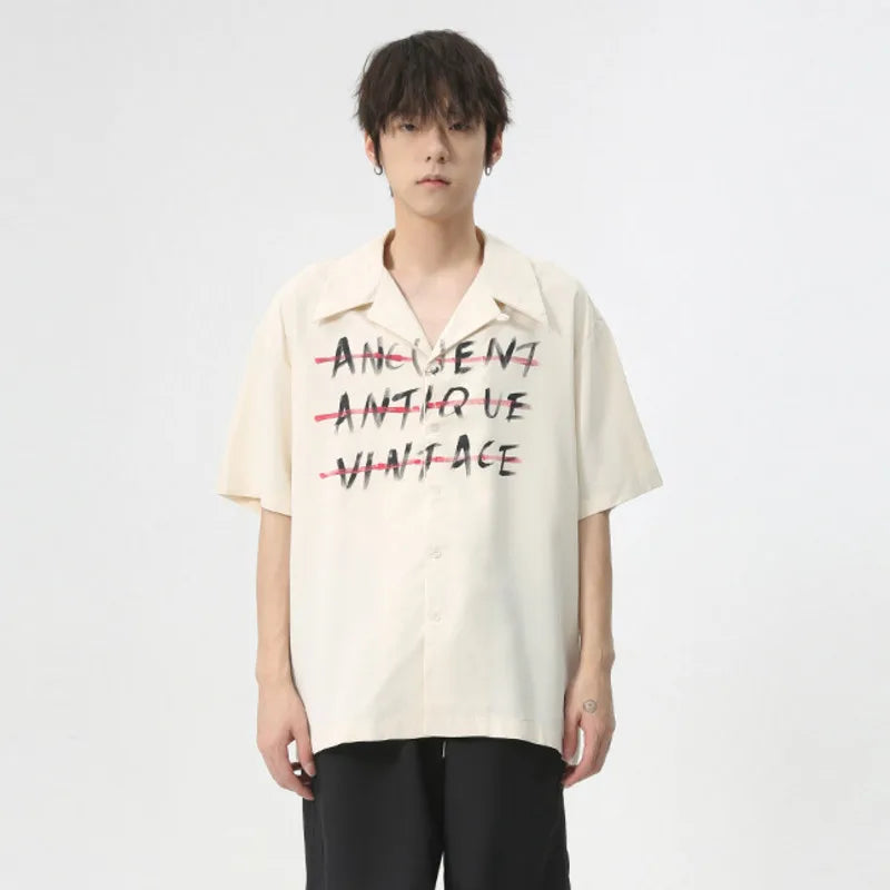 American Style Men's T-Shirts - Casual Turn Down Collar Short Sleeve Tee with Letter Print, Loose Fit for Summer | Perfect for Streetwear, Beach Outings & Casual Everyday Wear