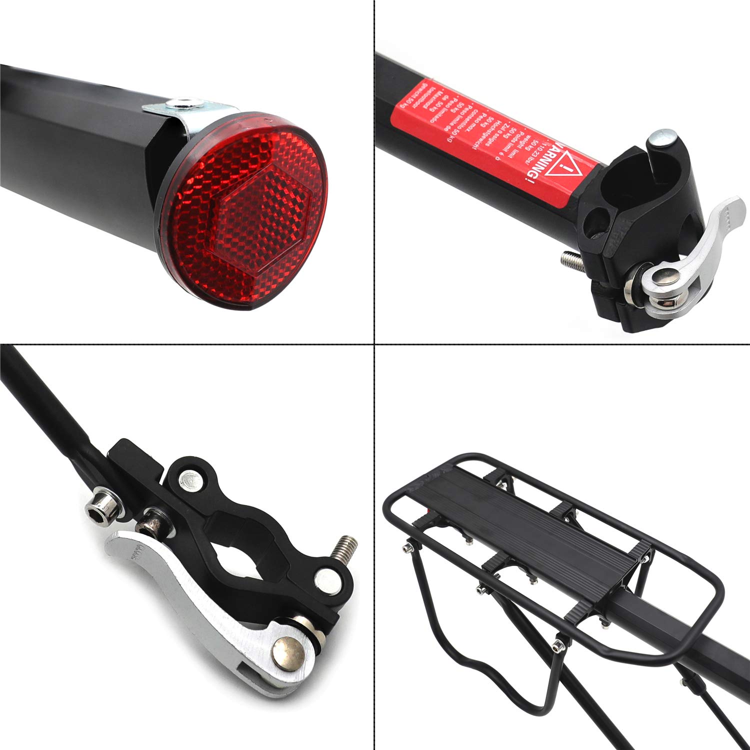 HTTMT Bike Rear Rack - Quick Release Metal Pannier Rack with Fender & Luggage Carrier for Bicycles | Universal Fit for Road & Mountain Bikes | Perfect for Commuting, Touring & Grocery Hauling [P/N: ET-BIKE-RACK002-BK]