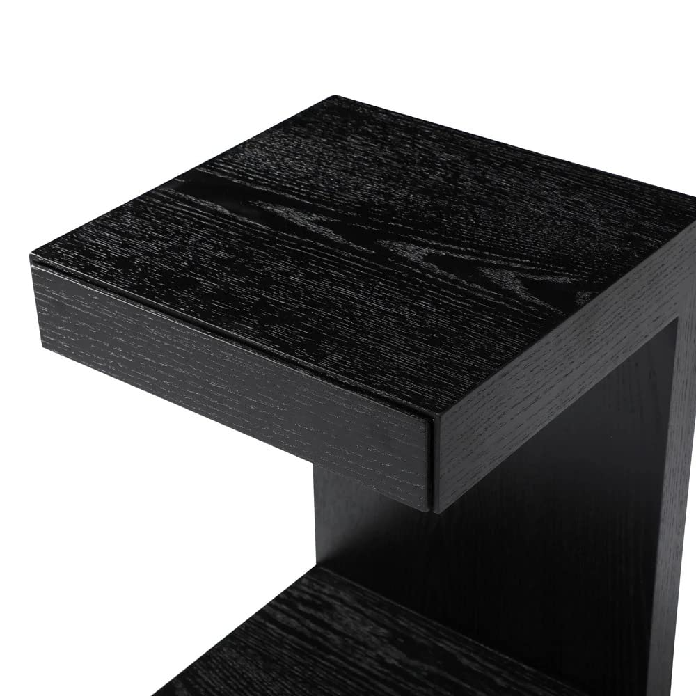 ZURI Cole Black Oak Side Table with Drawer - Nightstand, End Table, or Bedside Table for Living Room, Bedroom & Office