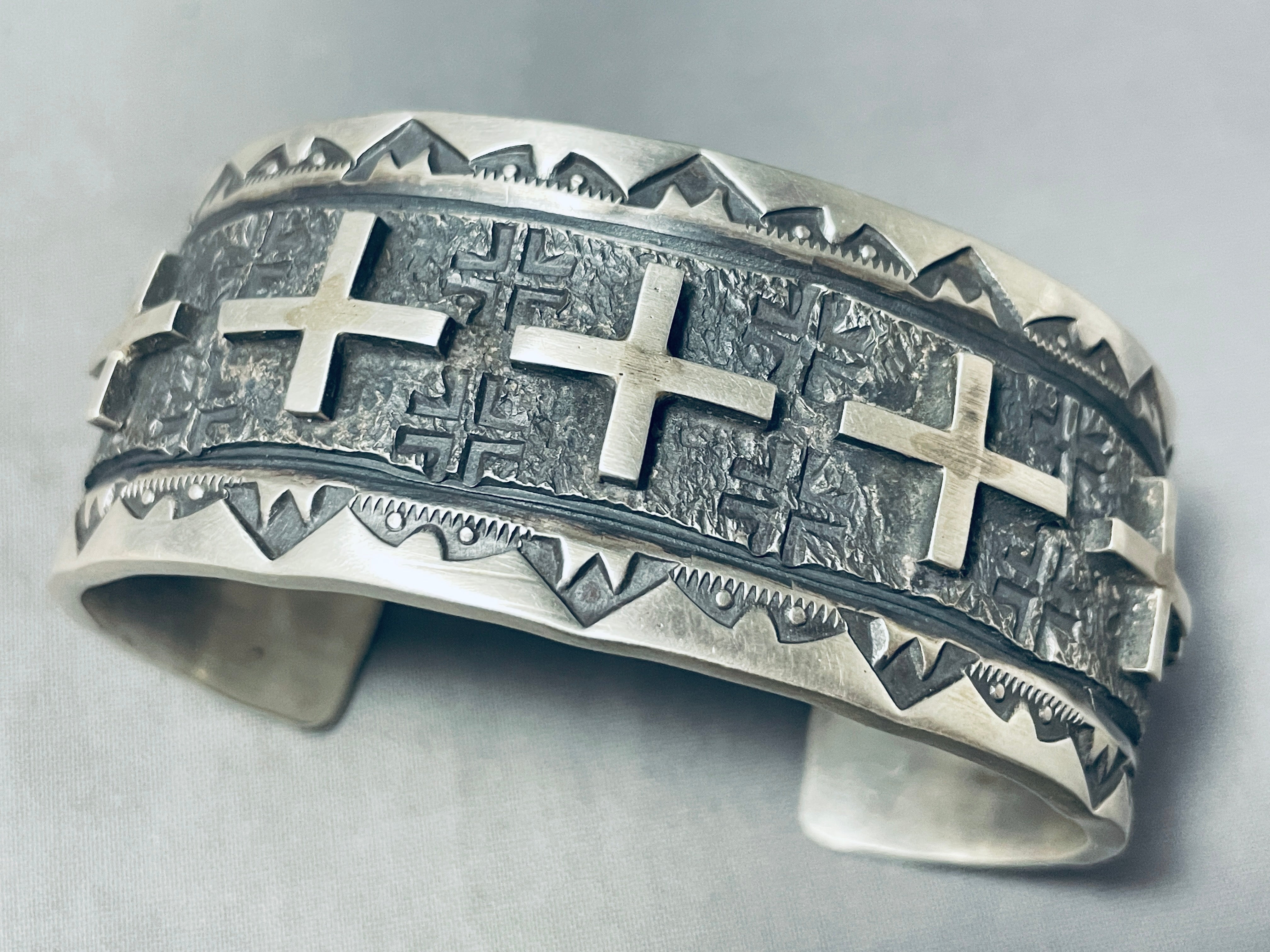 Authentic Navajo Sterling Silver Cross Bracelet - 116g Handmade Native American Jewelry - Perfect for Weddings, Gifts & Spiritual Occasions