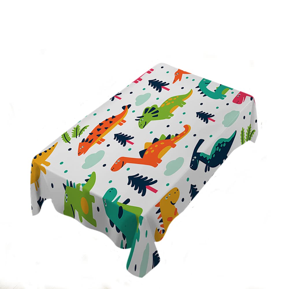 WONDERTIFY Cartoon Dinosaur Tablecloth - 60x104 Inch Wrinkle-Free, Anti-Fade, Dustproof & Washable Table Cover - Colorful Monster Dragon Design for Kids Birthday Party, Kitchen Decor, and Picnic Table Setting