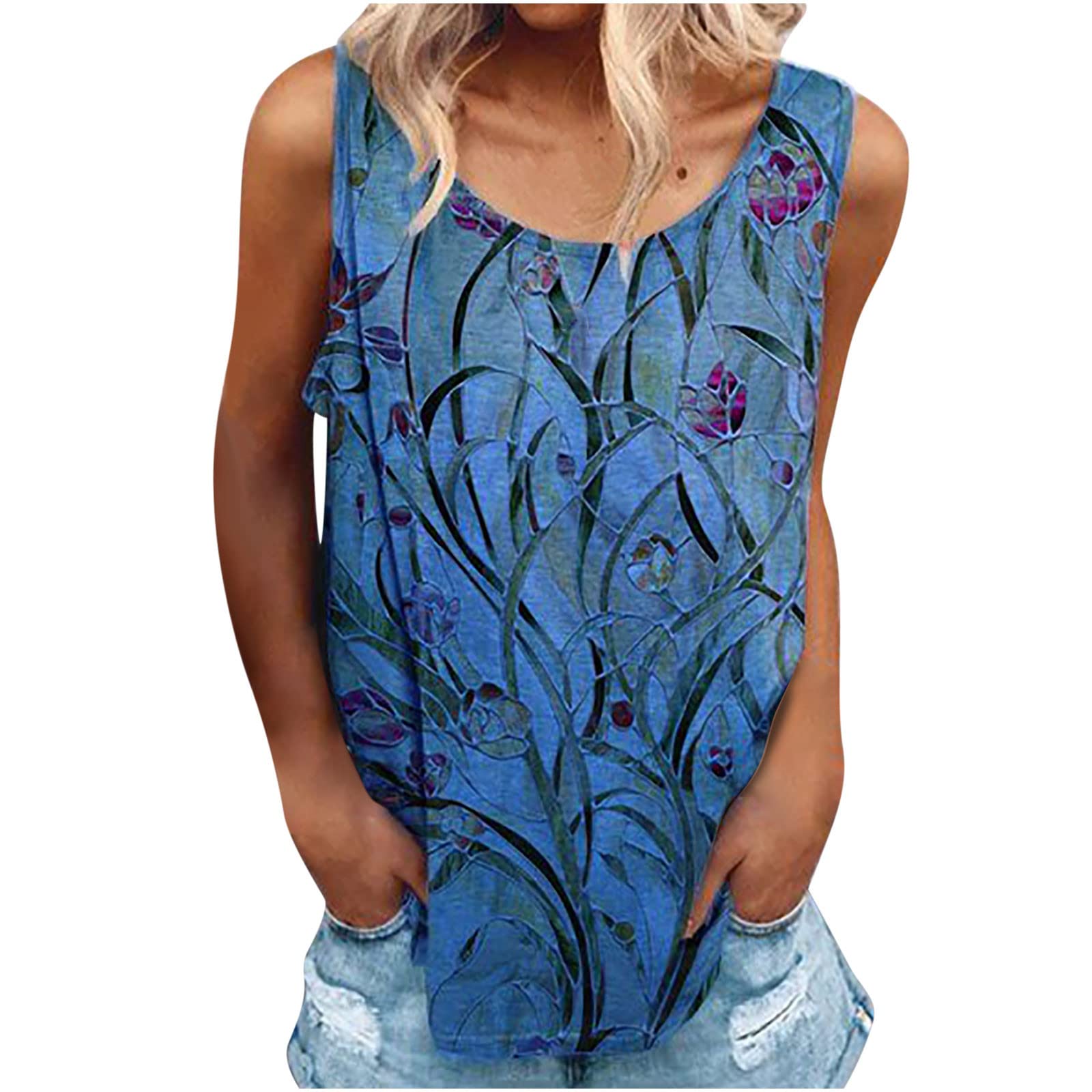 Plus Size Summer Tops for Women - Vintage Scoop Neck Sleeveless T-Shirts & Casual Loose Tunic Blouses | Perfect for Beach, Vacation & Everyday Wear