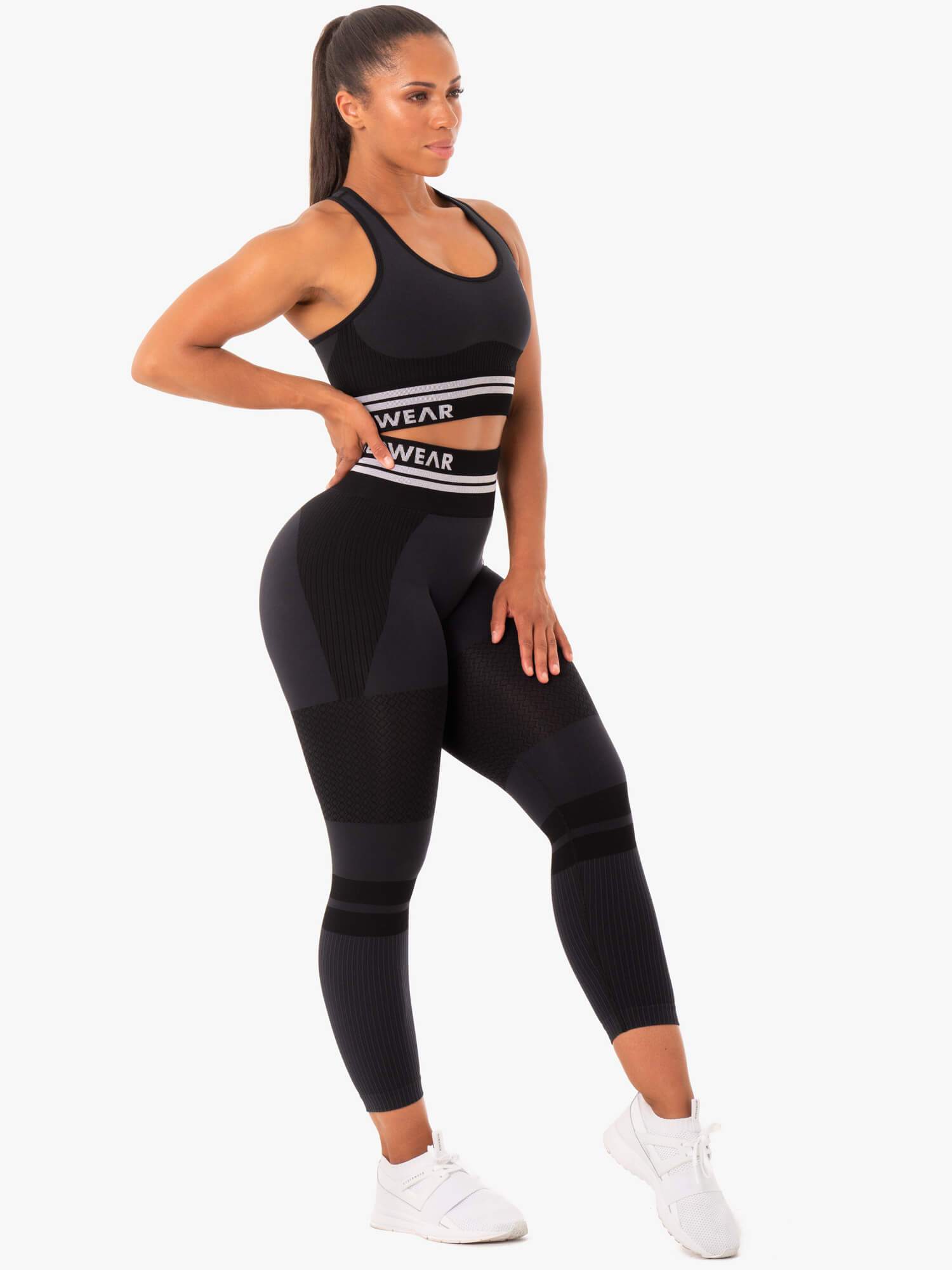 Freestyle Seamless Longline Sports Bra for Women - High Support Workout Top - Breathable Yoga Bra for Running, Gym & Activewear - Black