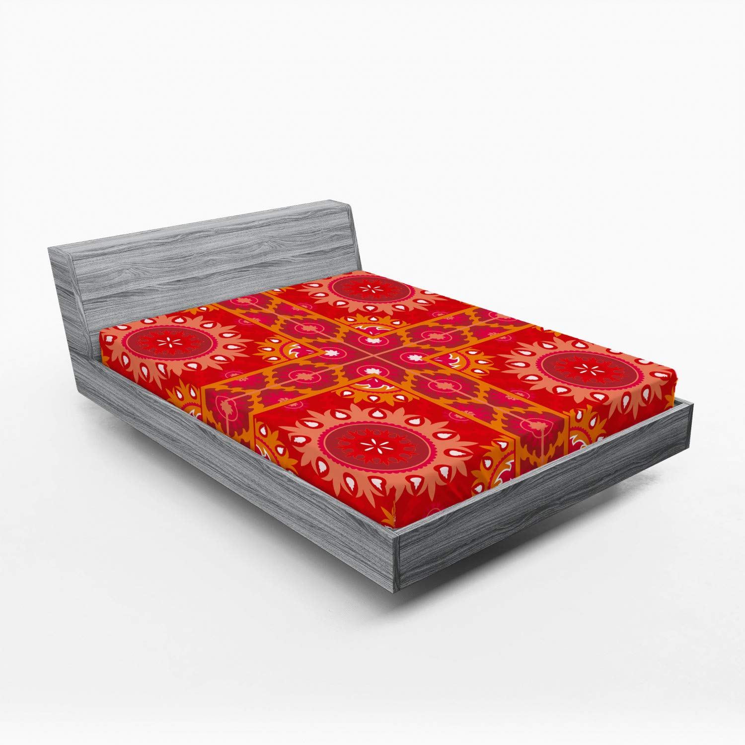 Ambesonne Mandala Fitted Sheet - Full Size Oriental Pattern Bedding with Deep Pocket, Symmetric Tile Design in Multicolor | Perfect for Meditation Rooms, Boho Bedrooms & Guest Room Decor