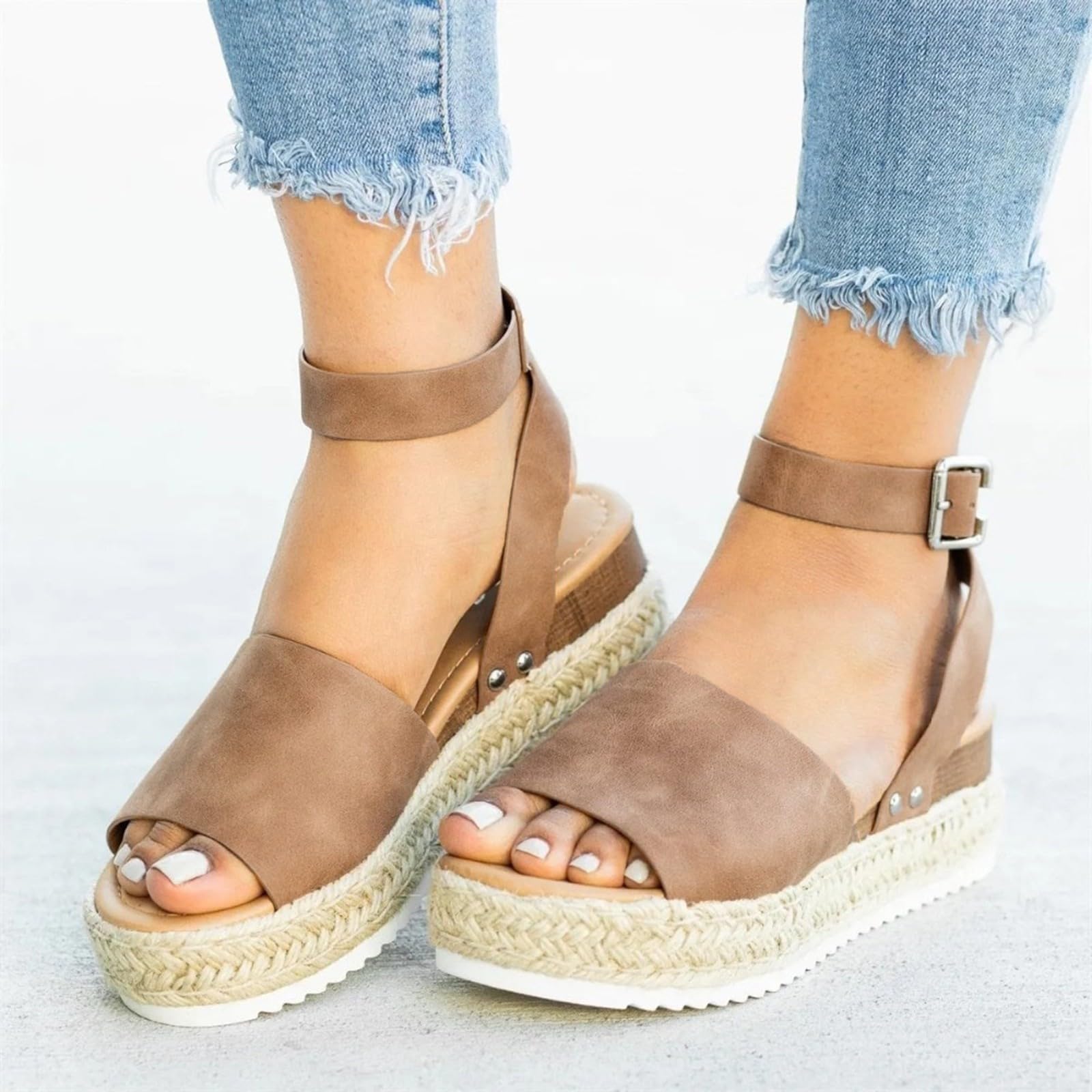 Women's Casual Buckle Strap Roman Wedge Sandals - Open Toe Platform Beach Sandals for Summer | Comfortable Walking Shoes for Vacation, Travel & Outdoor Activities