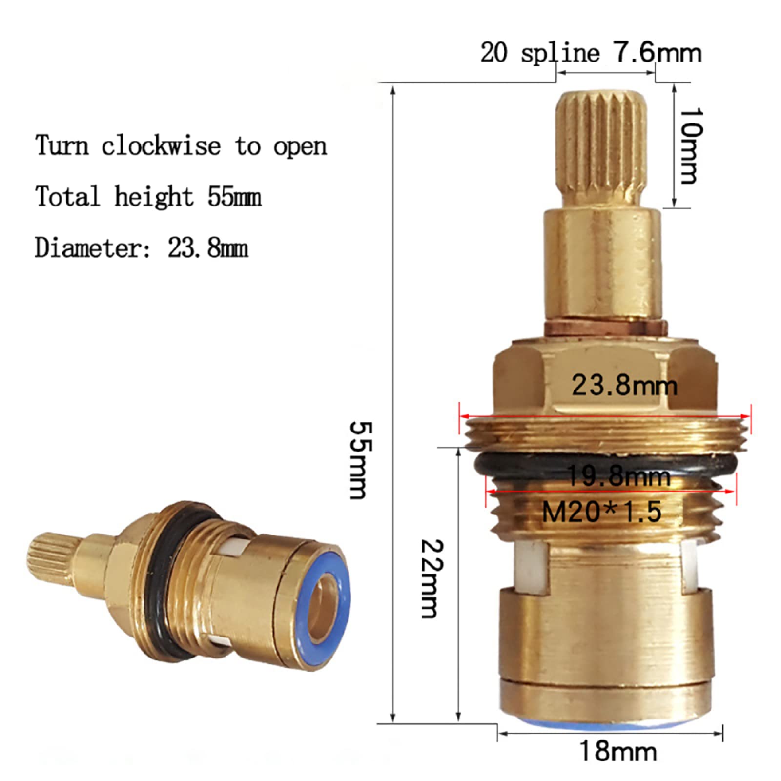 Brass Ceramic Disc Cartridge Tap Valves - Quarter Turn Replacement for Bathroom & Kitchen Faucets (Blue) | Durable & Leak-Proof for Smooth Water Control in Home & Commercial Use