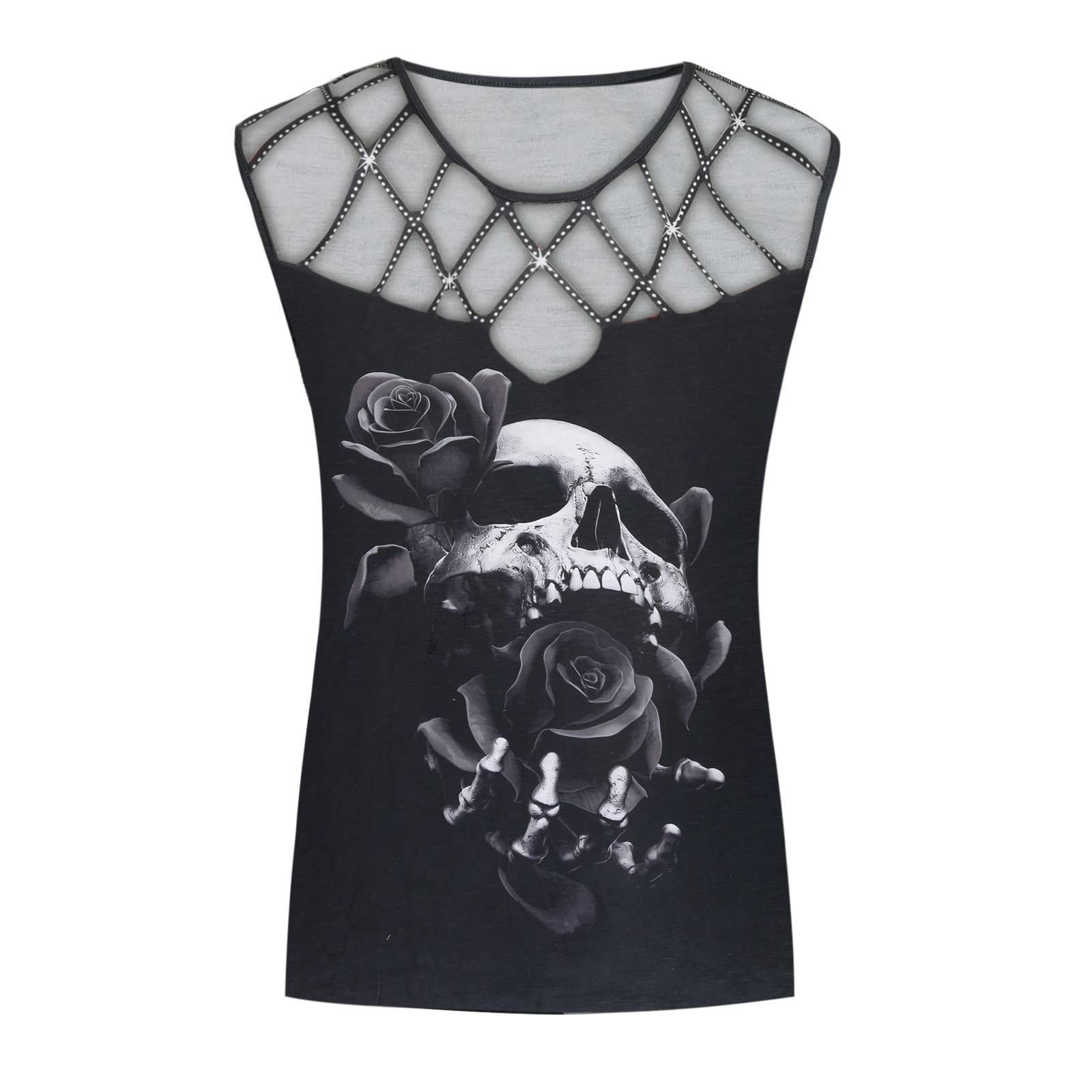 Trendy Women's Summer Sleeveless Hollow Out Graphic Tank Top - Sexy Casual Skull Print Blouse for Beach, Party & Everyday Wear