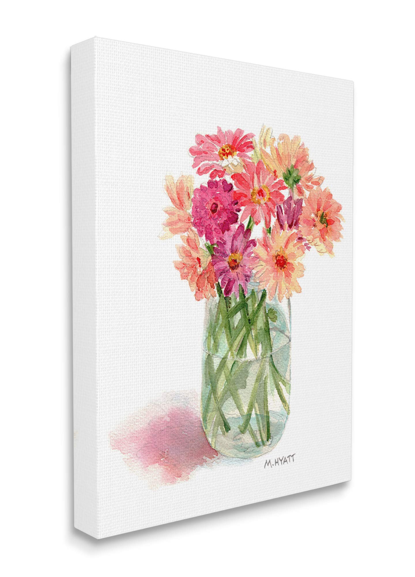 Stupell Industries Pink Daisy Watercolor Bouquet in Canning Jar Wall Art - 30
